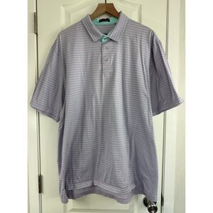 Divots Men's Short Sleeve Polo Shirt Purple Aqua Blue Stripe Cotton Size 2XL
